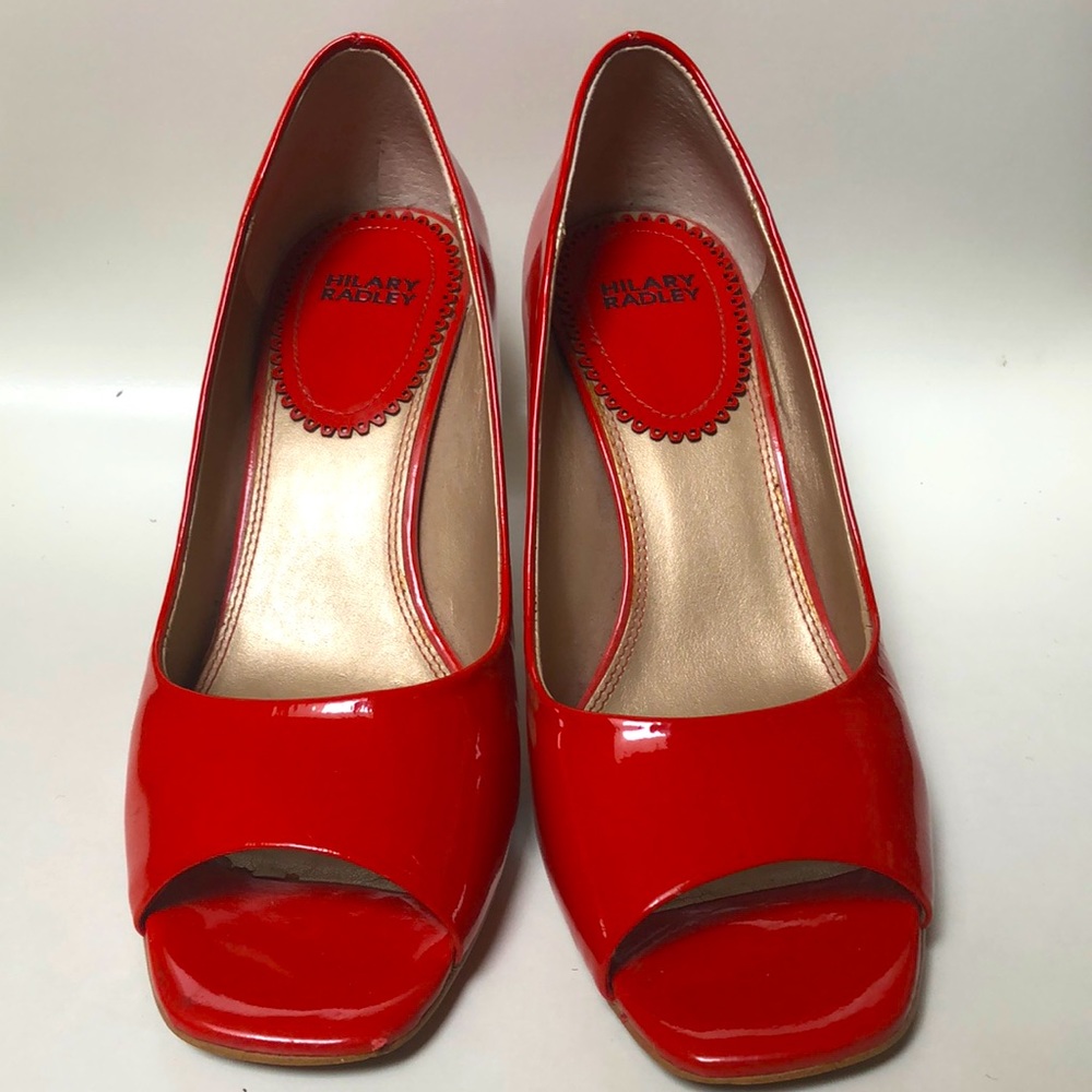 Hilary Radley red patent leather peep toe heel